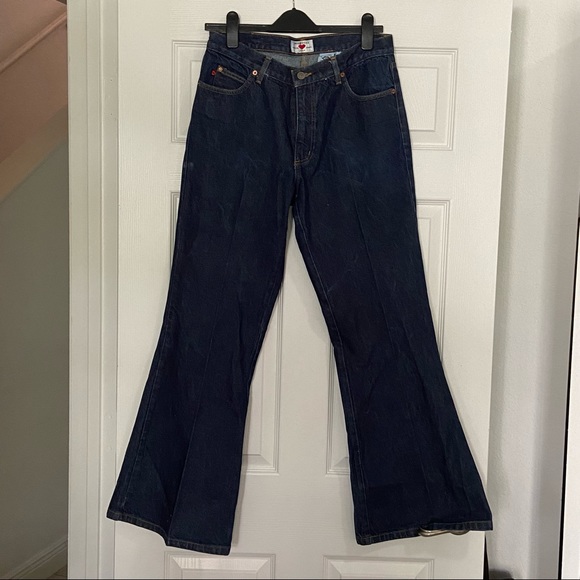 Vintage Fiorucci Jeans Low Rise Flares Dark Wash Denim - Picture 2 of 6